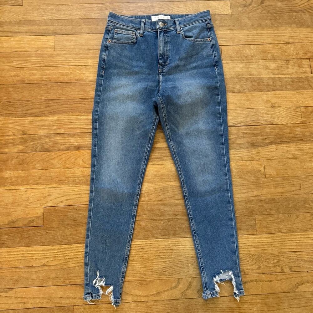 Topshop medium wash high-rise distressed skinny jeans pants size 30/30 
 b17